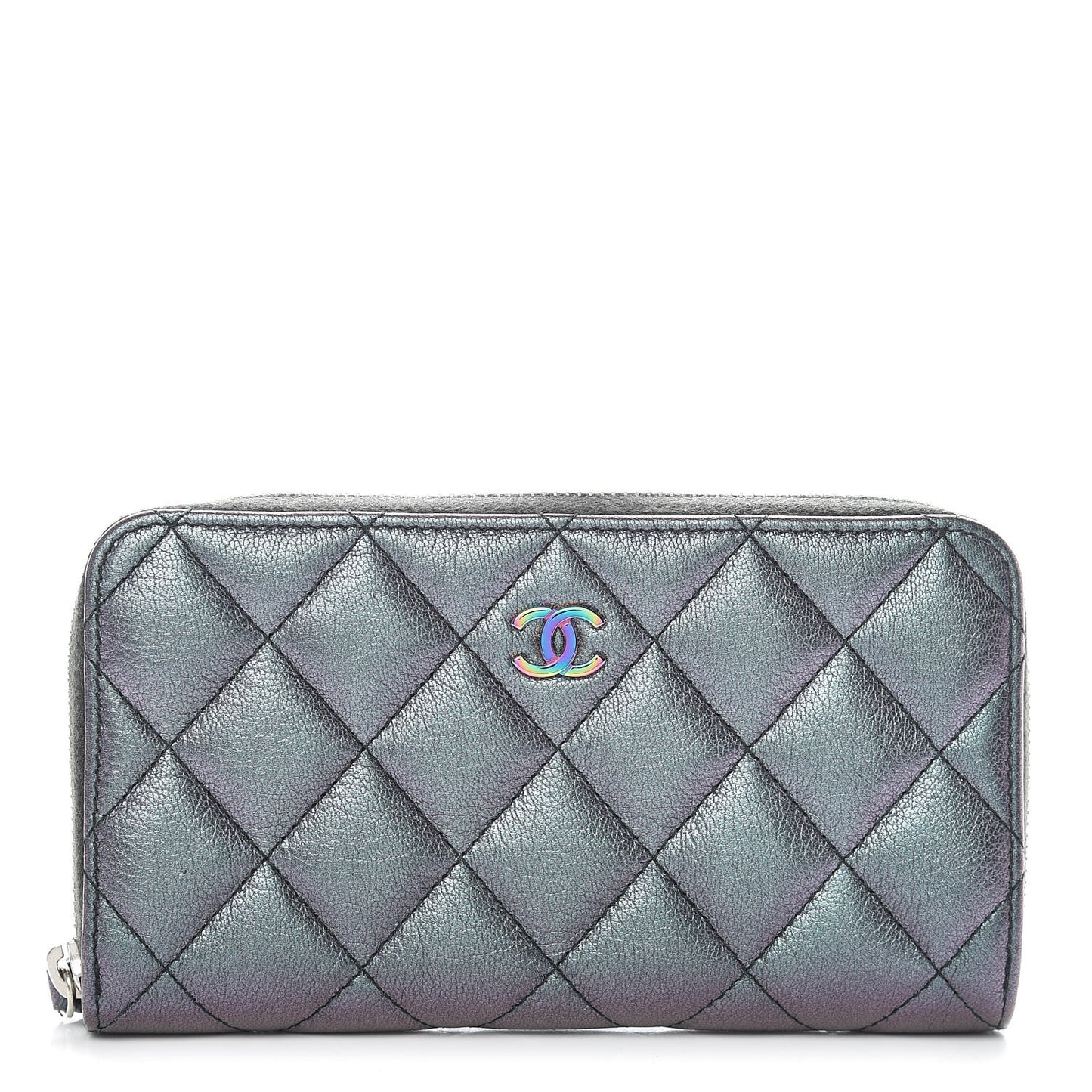 Iridescent Goatskin Quilted Small Zip Around Wallet Purple