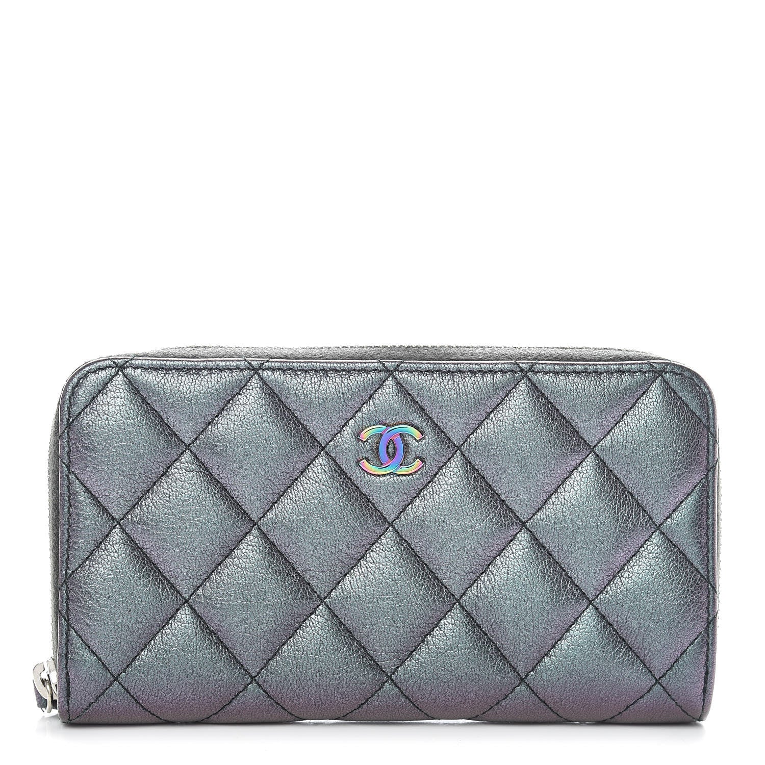 Chanel Iridescent Goatskin Quilted Small Zip Around Wallet Purple 1 of 9
