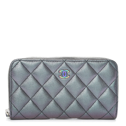 Chanel Iridescent Goatskin Quilted Small Zip Around Wallet Purple 1 of 9