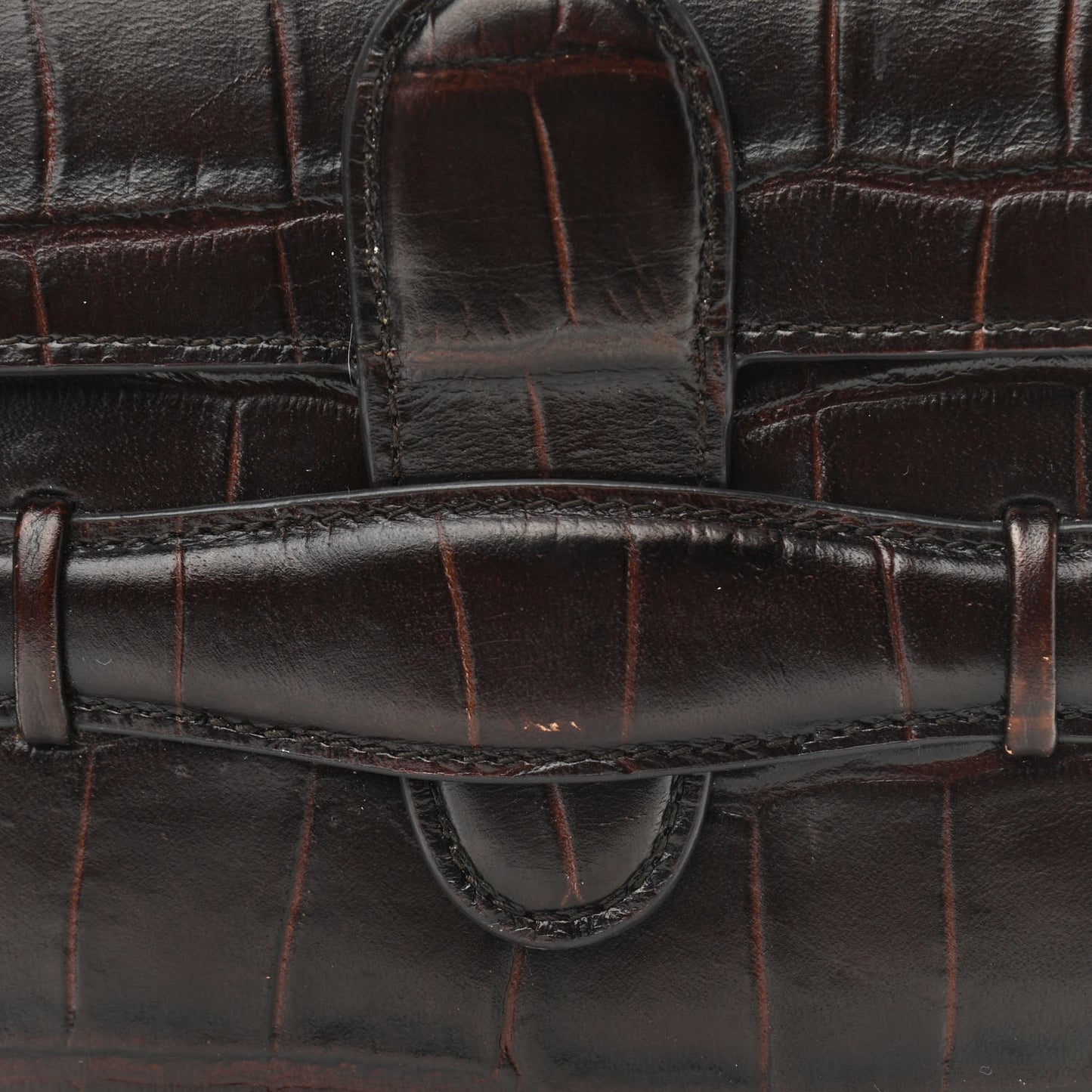 Crocodile Embossed Calfskin Mini Symmetrical Bag Brown