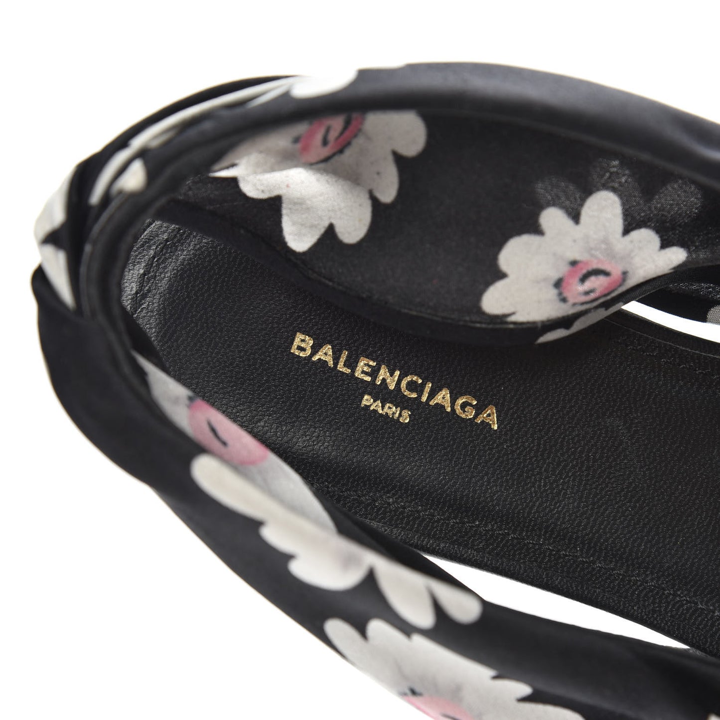 Satin Floral Print Knife Pointy Toe Slingback Flats 36.5 Black