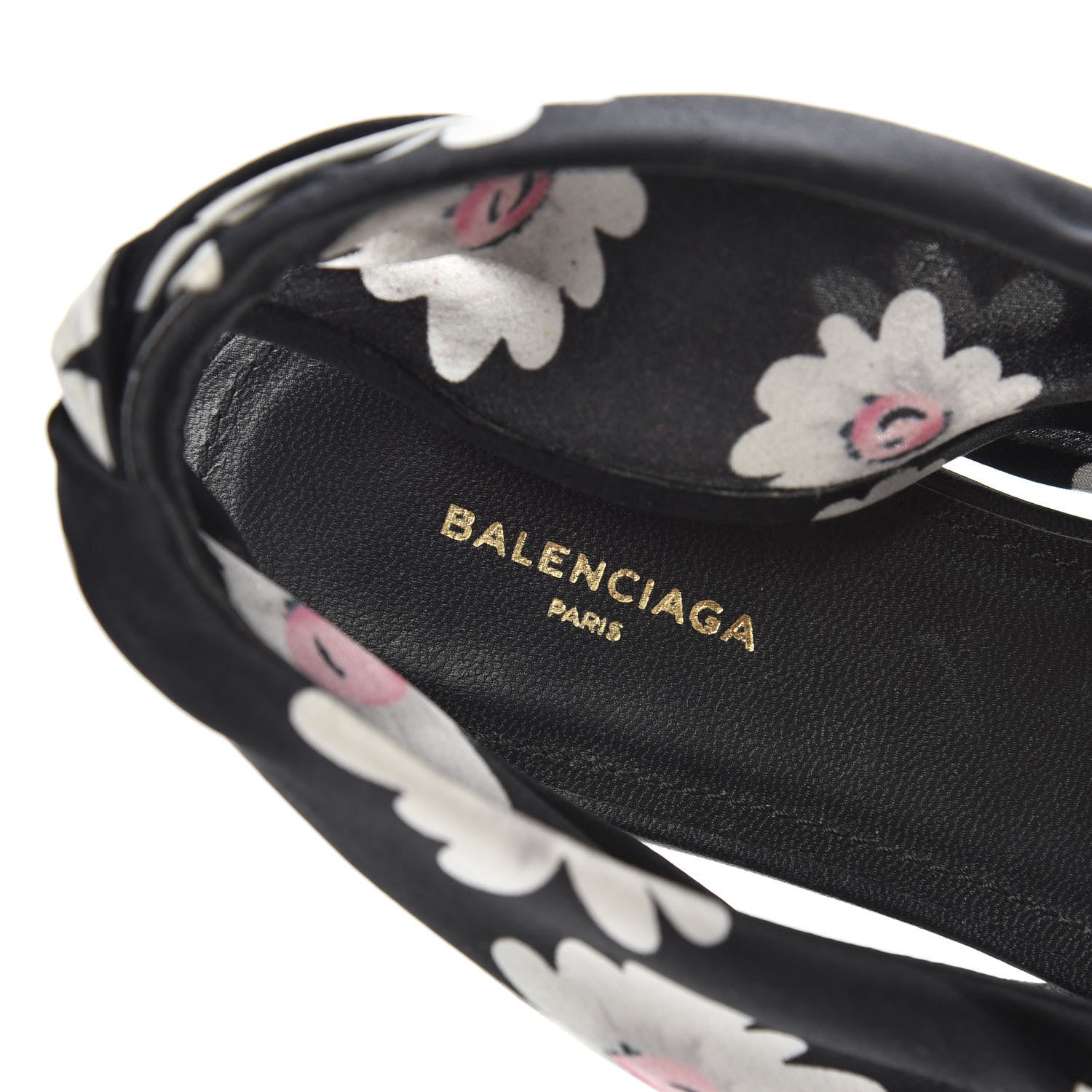 Balenciaga Satin Floral Print Knife Pointy Toe Slingback Flats 36.5 Black 6 of 8