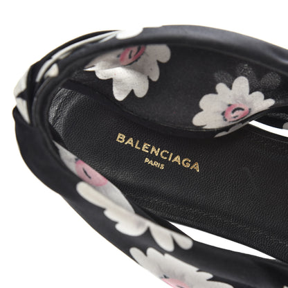 Balenciaga Satin Floral Print Knife Pointy Toe Slingback Flats 36.5 Black 6 of 8