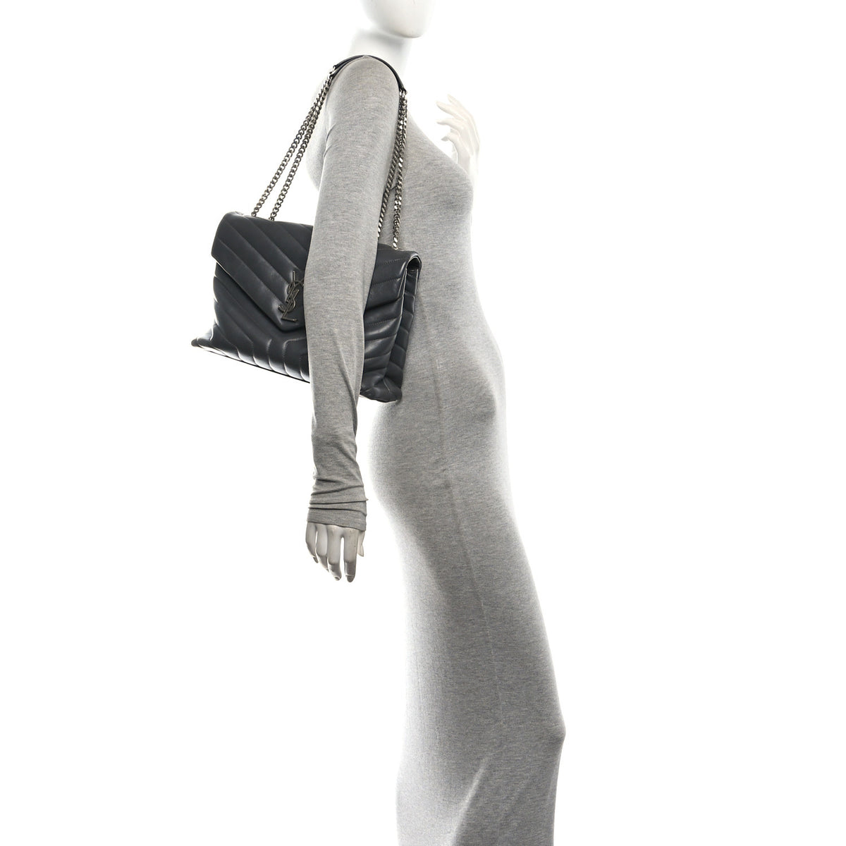 Calfskin Y Quilted Monogram Medium Loulou Chain Satchel Storm