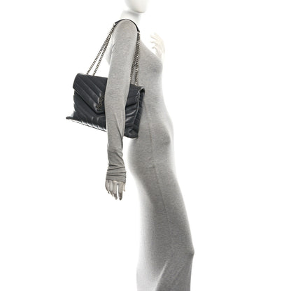 Saint Laurent Calfskin Y Quilted Monogram Medium Loulou Chain Satchel Storm 2 of 10
