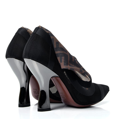Fendi Technical Mesh FF Colibri High Heel Ankle Boots 35.5 Black Tobacco 3 of 5