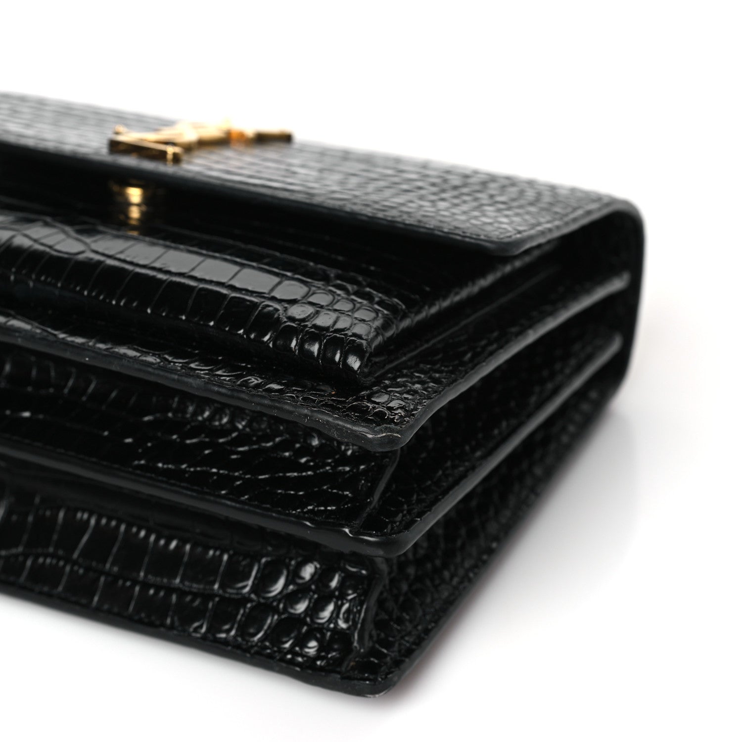 Saint Laurent Calfskin Crocodile Embossed Medium Monogram Sunset Black 8 of 8