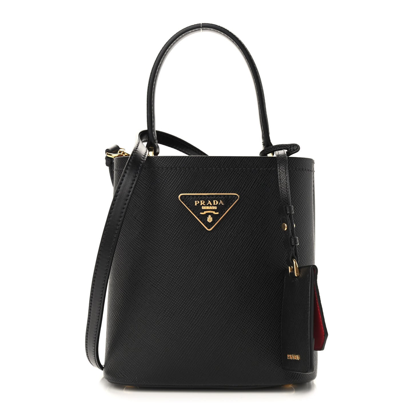 Saffiano Cuir Small Panier Bucket Bag Black Fuoco