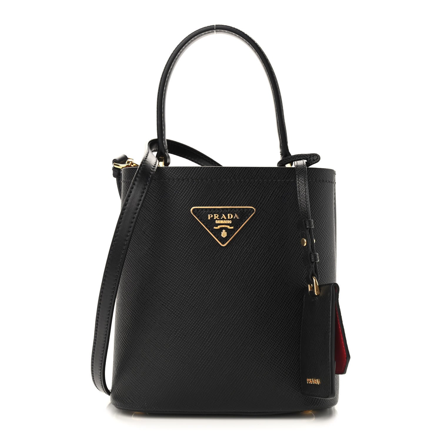 Prada Saffiano Cuir Small Panier Bucket Bag Black Fuoco 1 of 10