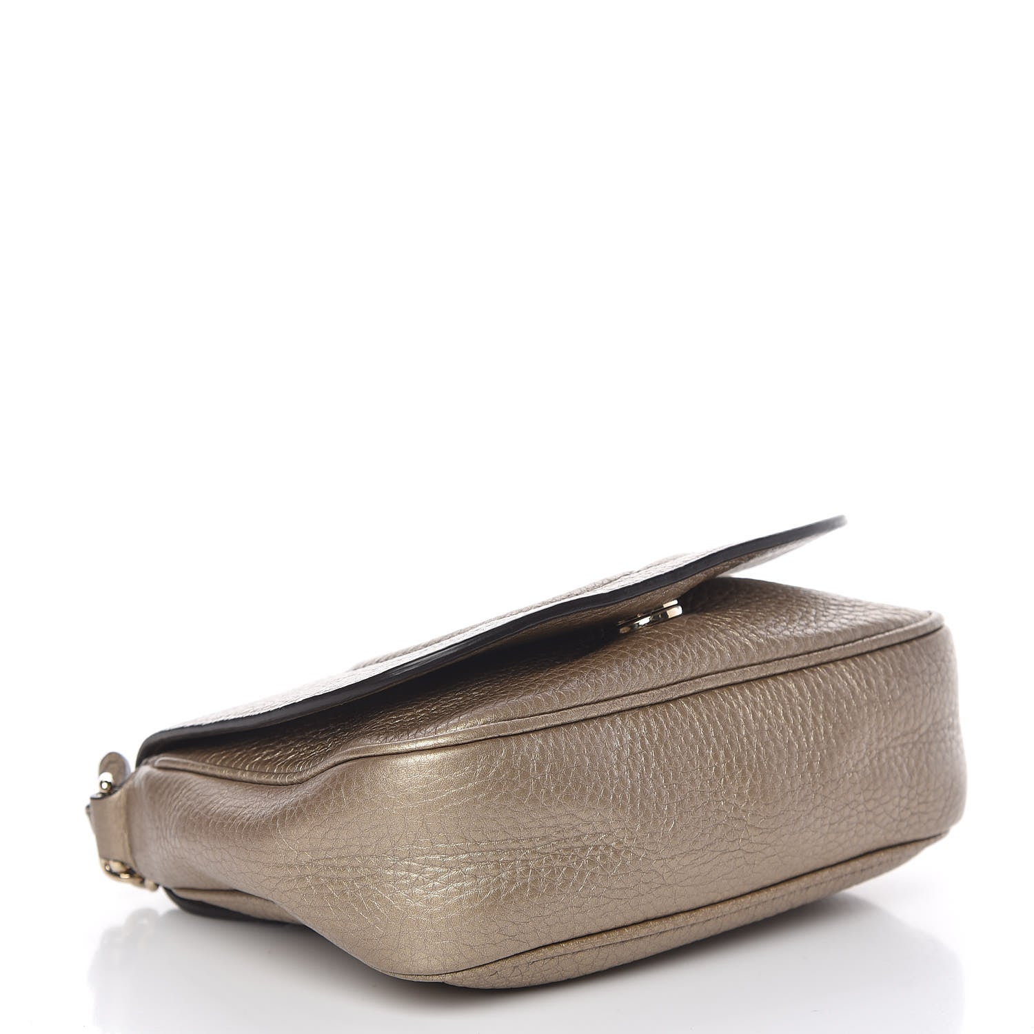 Gucci Metallic Pebbled Calfskin Small Soho Flap Crossbody Golden Beige 4 of 14