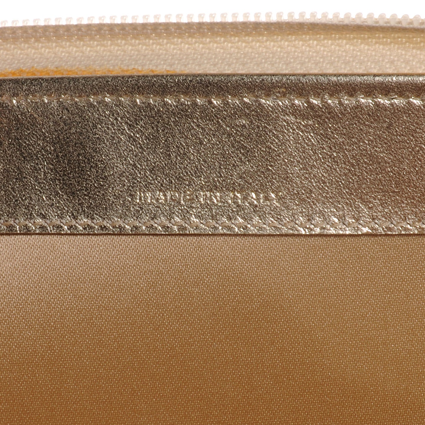 Patent Calfskin Lucky Symbols Zip Around Wallet Gold