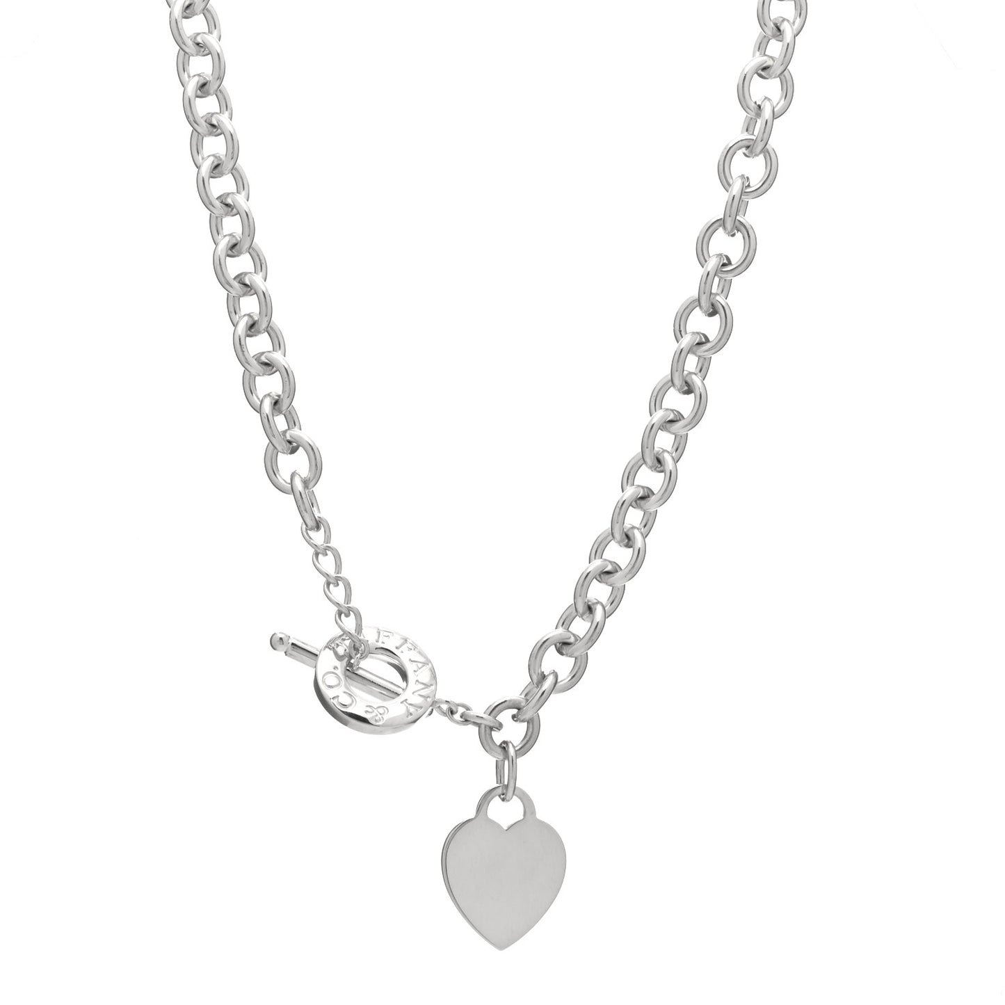 Sterling Silver Heart Tag Toggle Necklace