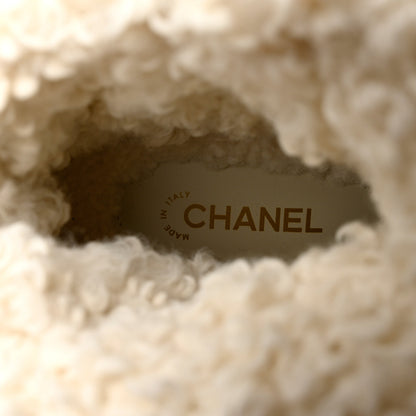 Chanel Calfskin Shearling CC Lace Up Boots 38 Light Beige Ivory 6 of 9