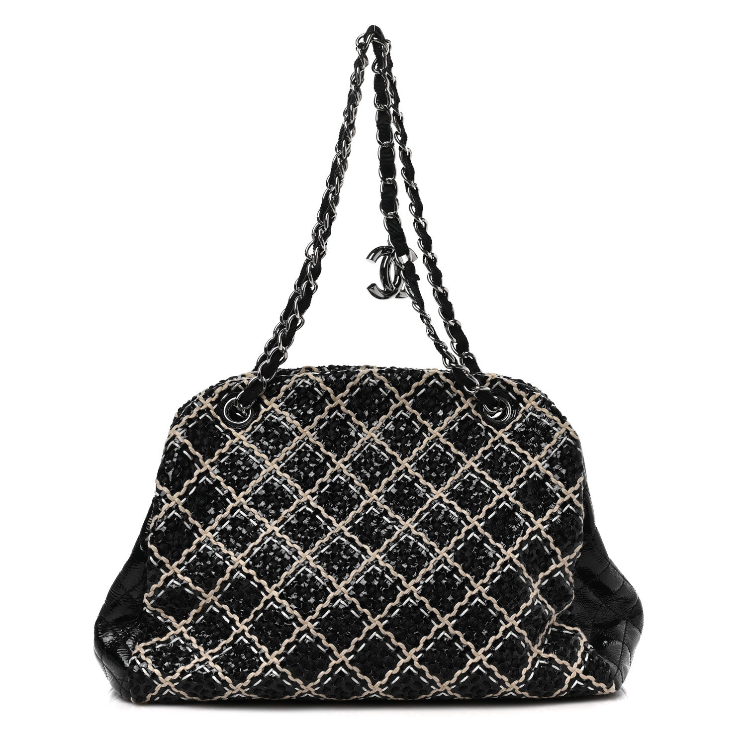 Chanel Patent Hand Embroidered Large Just Mademoiselle Black 1 of 9
