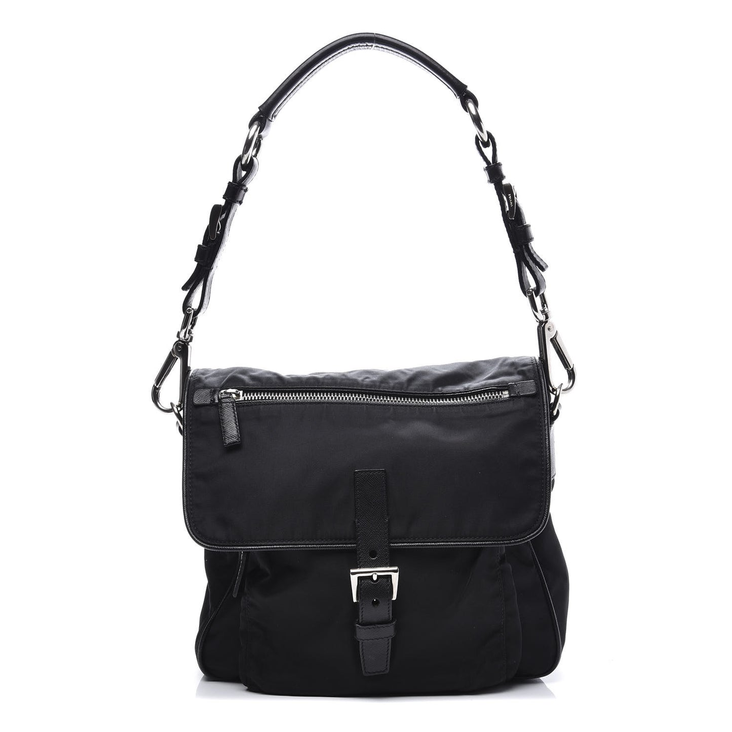 Nylon Vela Saffiano Shoulder Bag Black