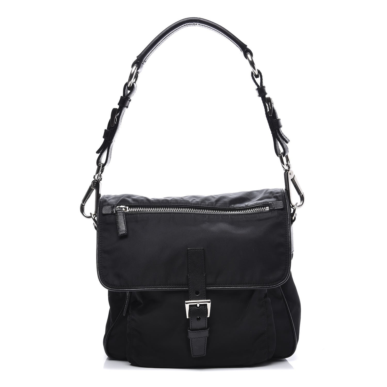 Prada Nylon Vela Saffiano Shoulder Bag Black 1 of 8