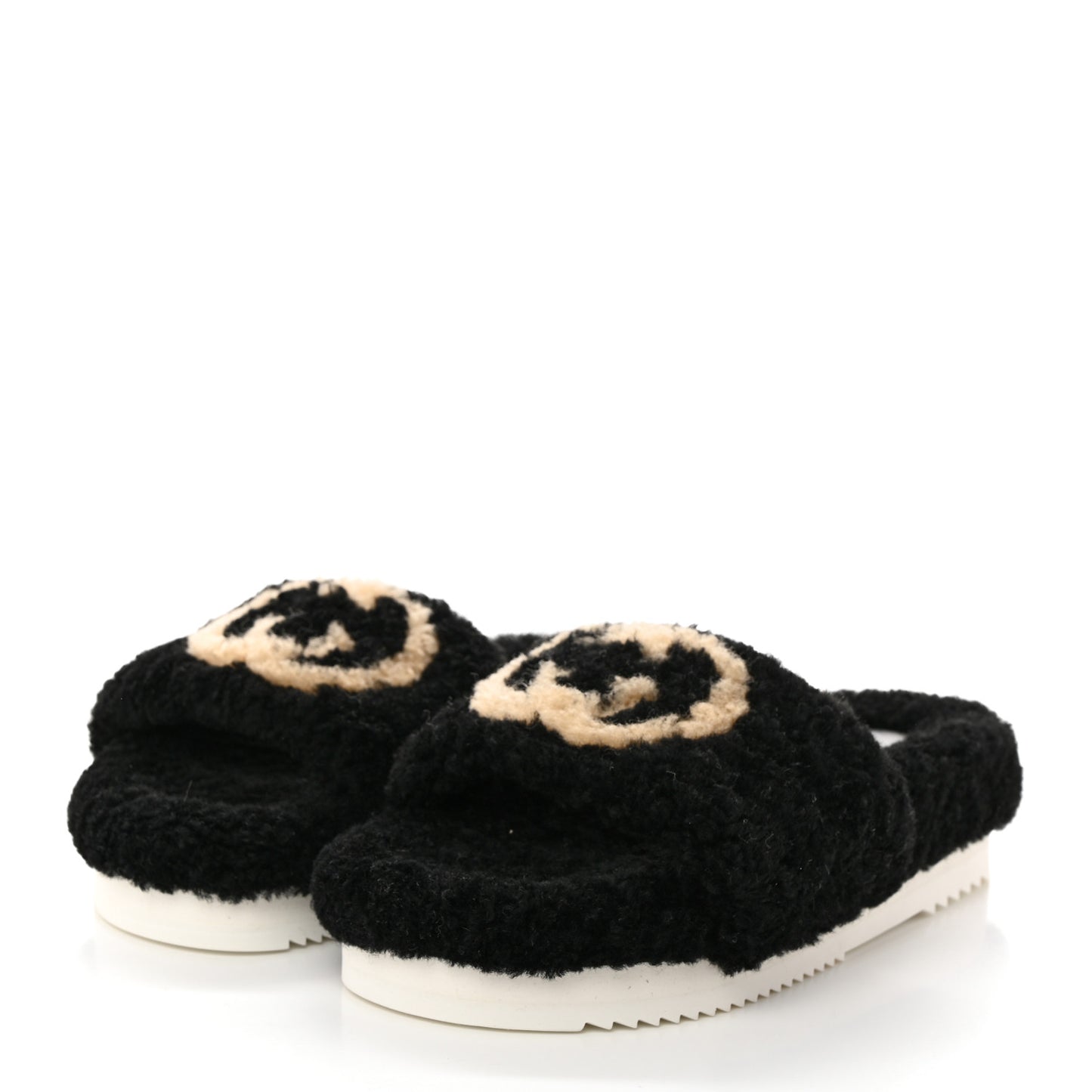 Merino Wool Interlocking G Slide Sandals 35 Black Butterscotch