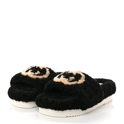 Gucci Merino Wool Interlocking G Slide Sandals 35 Black Butterscotch 3 of 8