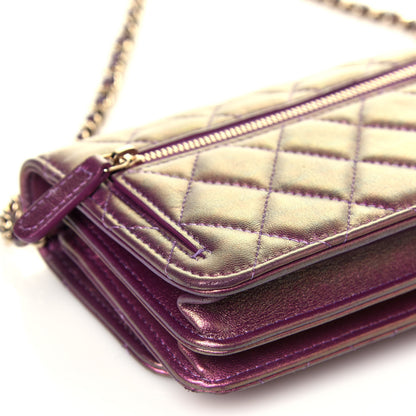 Chanel Iridescent Lambskin Quilted Mini Wallet On Chain WOC Purple 10 of 12