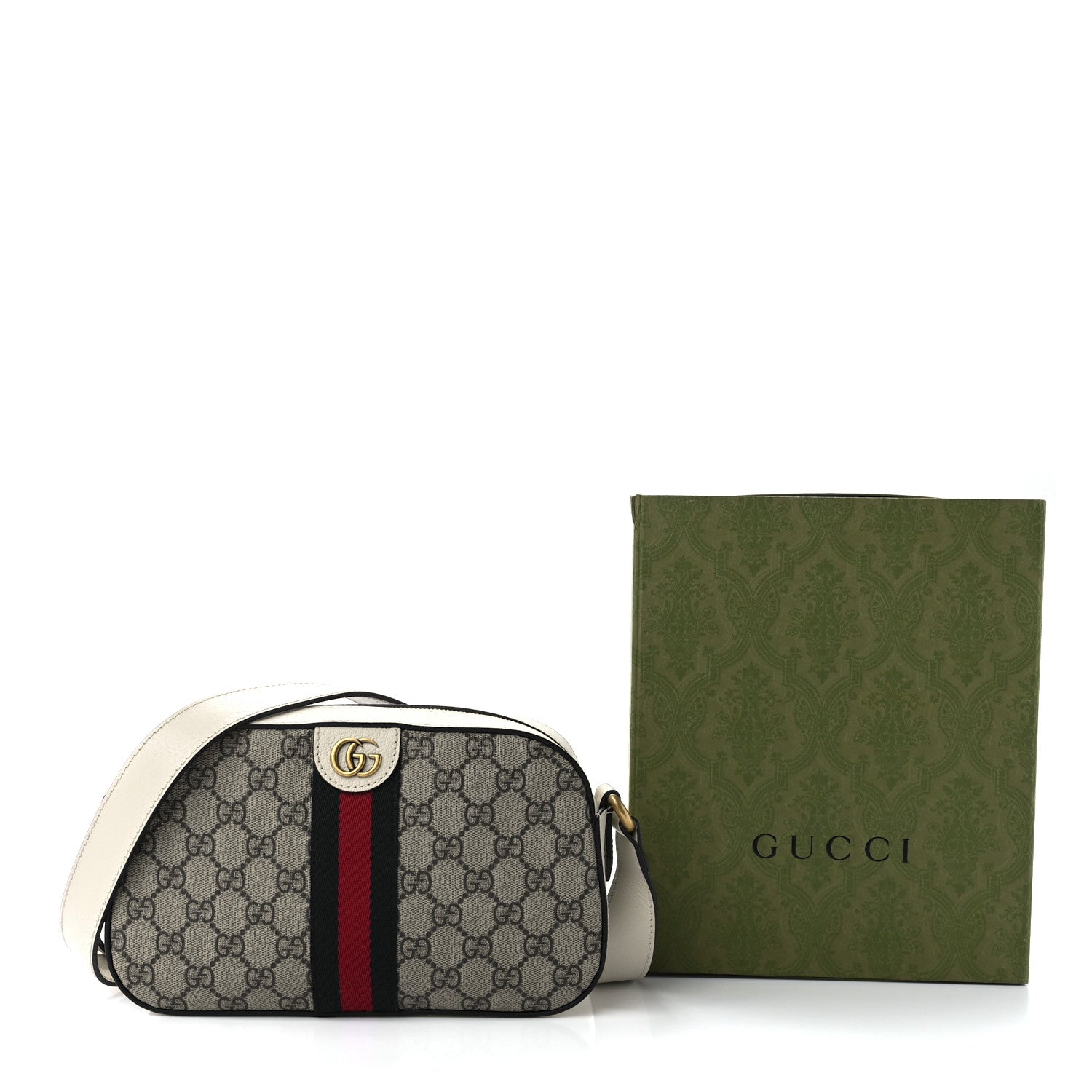 Gucci GG Supreme Monogram Textured Calfskin Web Small Ophidia Camera Bag Beige Ebony Mystic White 12 of 12