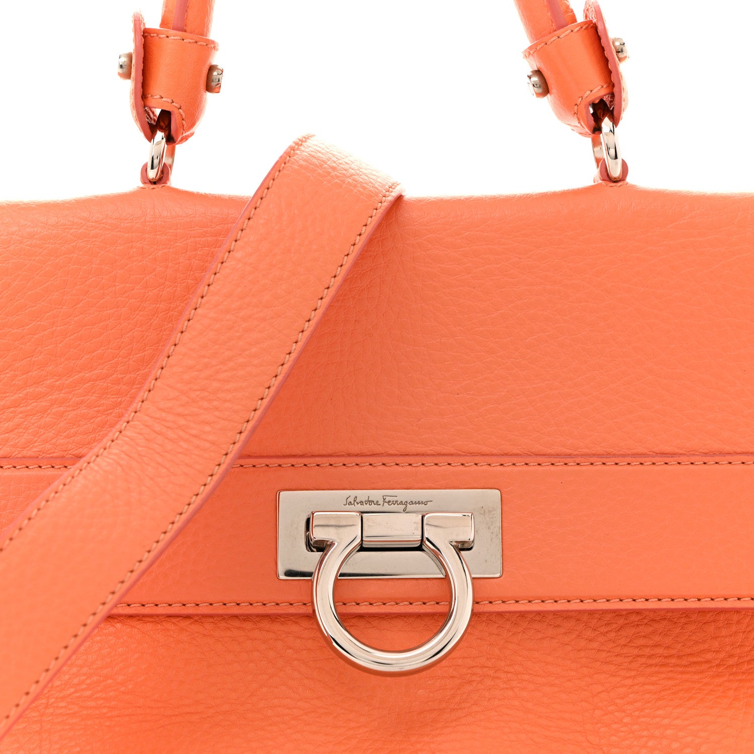 Salvatore Ferragamo Grained Calfskin Sofia Satchel Orange 8 of 15