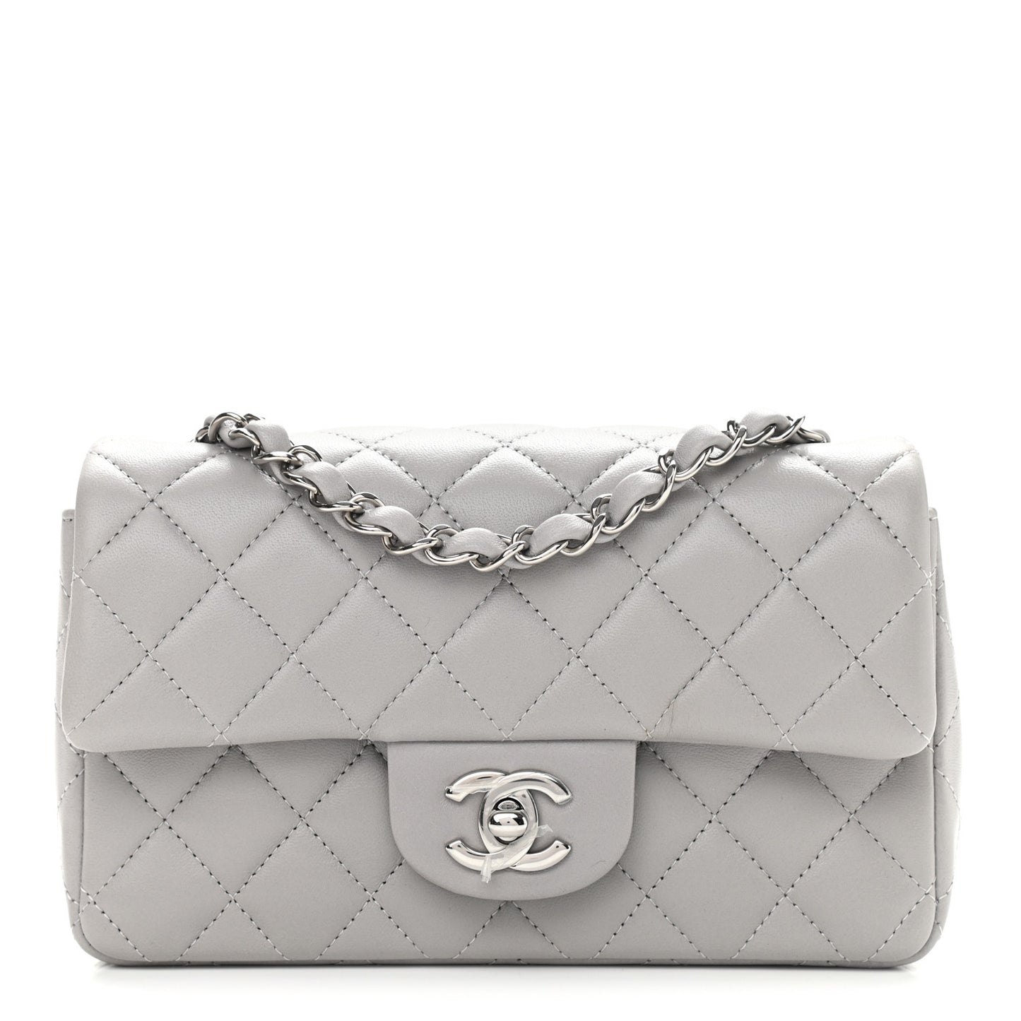 Lambskin Quilted Mini Rectangular Flap Grey
