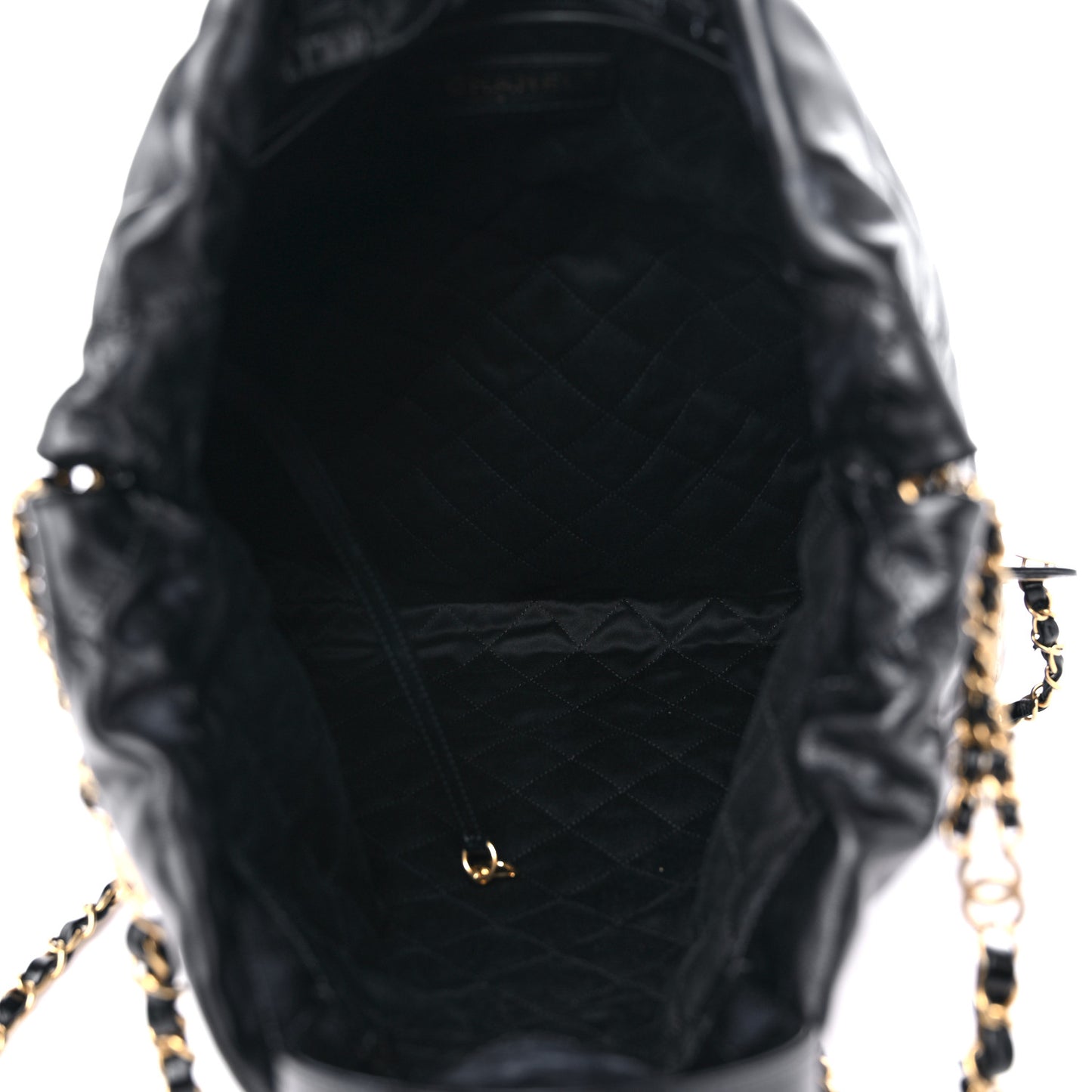 Shiny Calfskin Quilted Chanel 22 Backpack Black