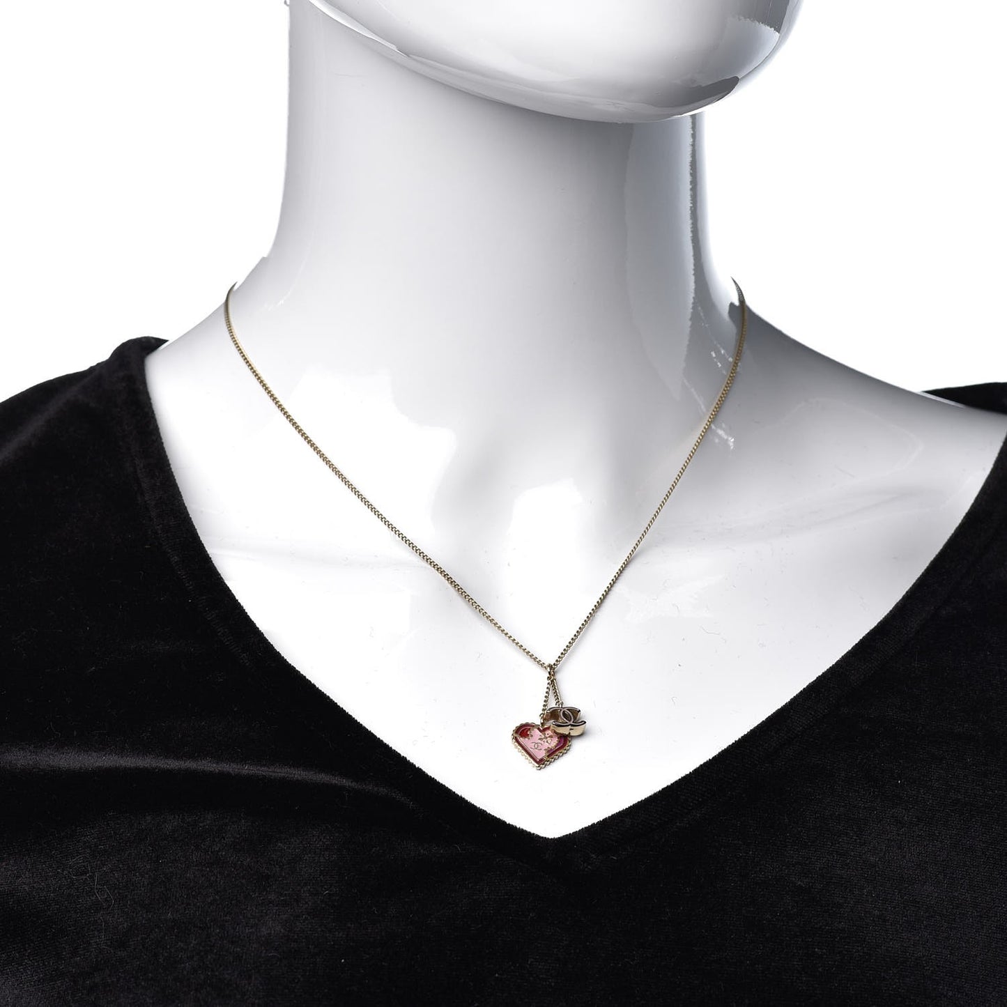 Enamel Heart CC Charm Necklace Gold