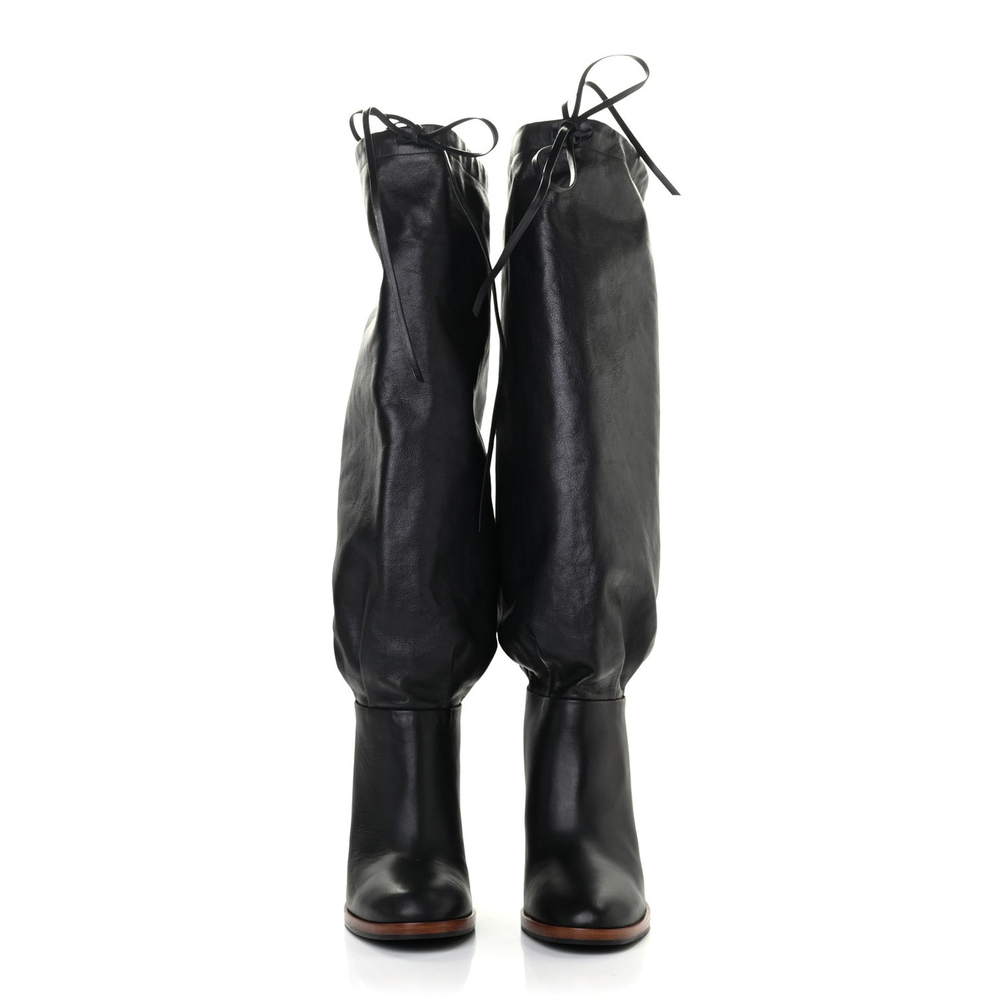 Deauville Calfskin Cinched Knee High Boots 35.5 Black