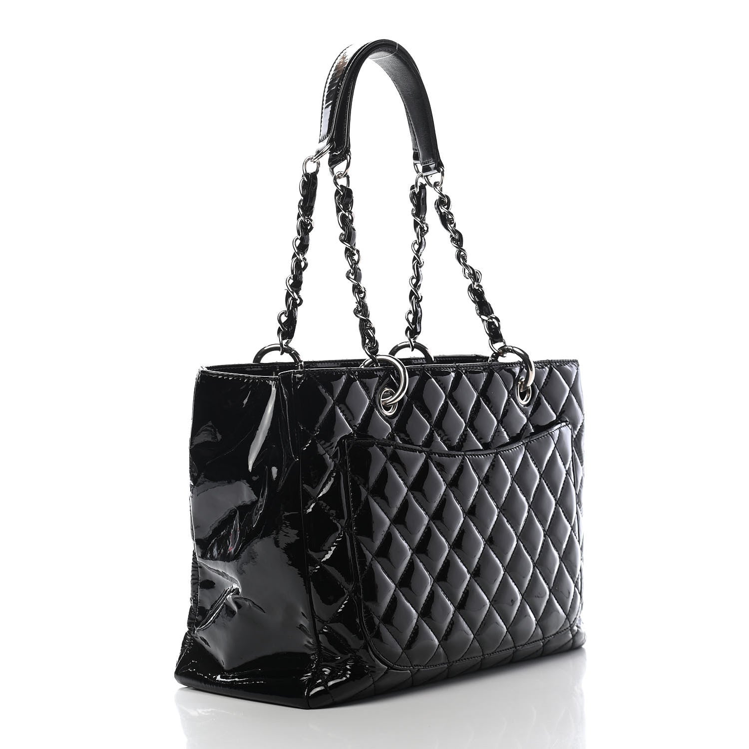 Chanel Patent Quilted Grand Shopping Tote GST Black 3 of 14