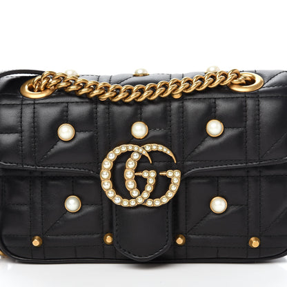 Gucci Calfskin Matelasse Studded Mini Pearly GG Marmont Shoulder Bag Black 12 of 12