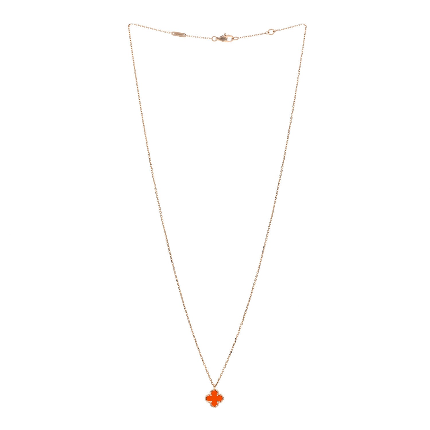 Van Cleef & Arpels 18K Rose Gold Carnelian Sweet Alhambra Pendant Necklace 3 of 6