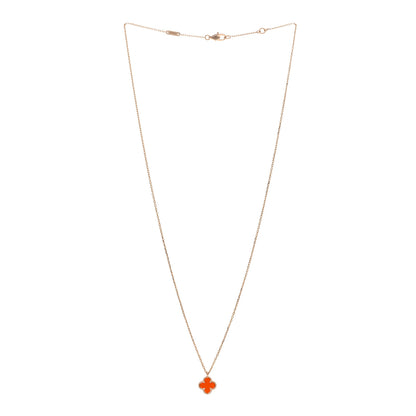 Van Cleef & Arpels 18K Rose Gold Carnelian Sweet Alhambra Pendant Necklace 3 of 6
