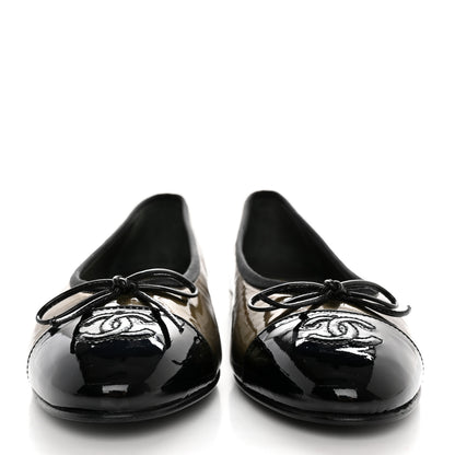 Chanel Patent CC Cap Toe Ballerina Flats 37 Black Green 2 of 13