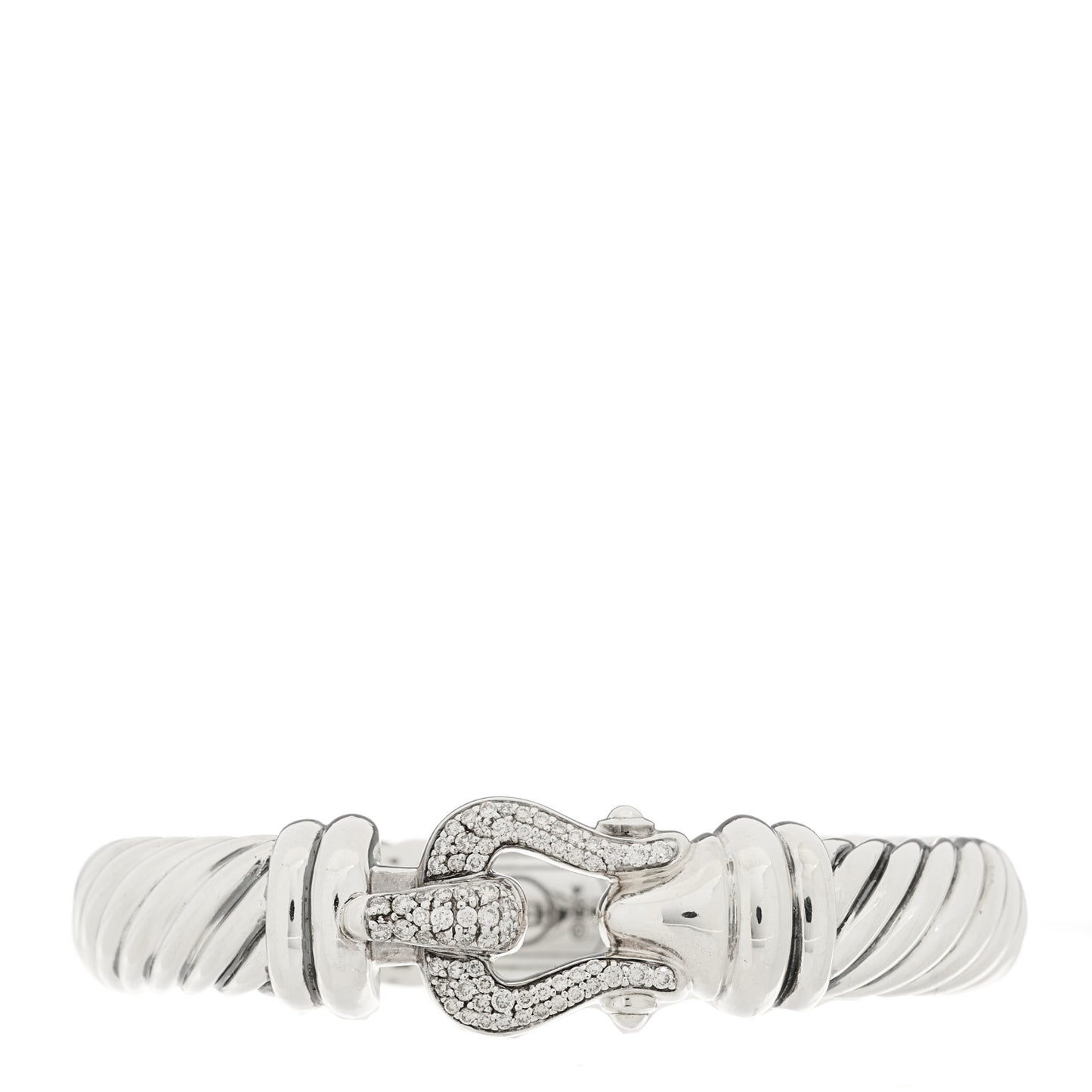 Sterling Silver Diamond 10mm Cable Buckle Bracelet