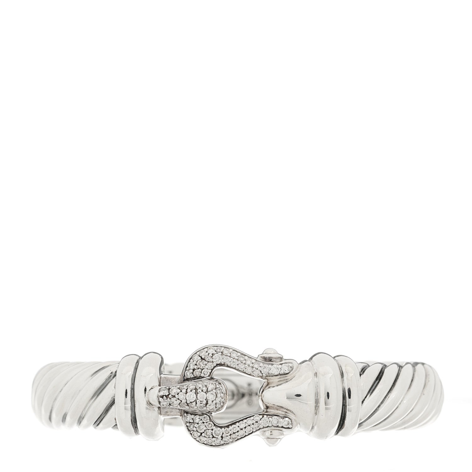David Yurman Sterling Silver Diamond 10mm Cable Buckle Bracelet 1 of 3