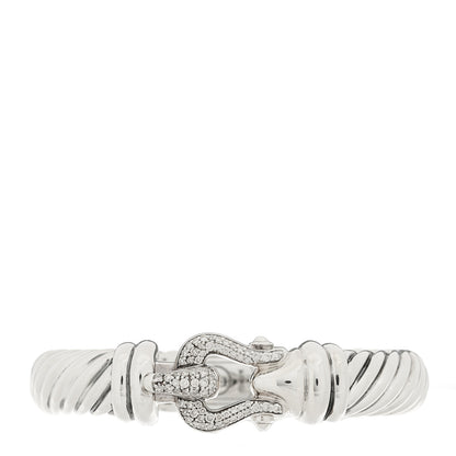 David Yurman Sterling Silver Diamond 10mm Cable Buckle Bracelet 1 of 3
