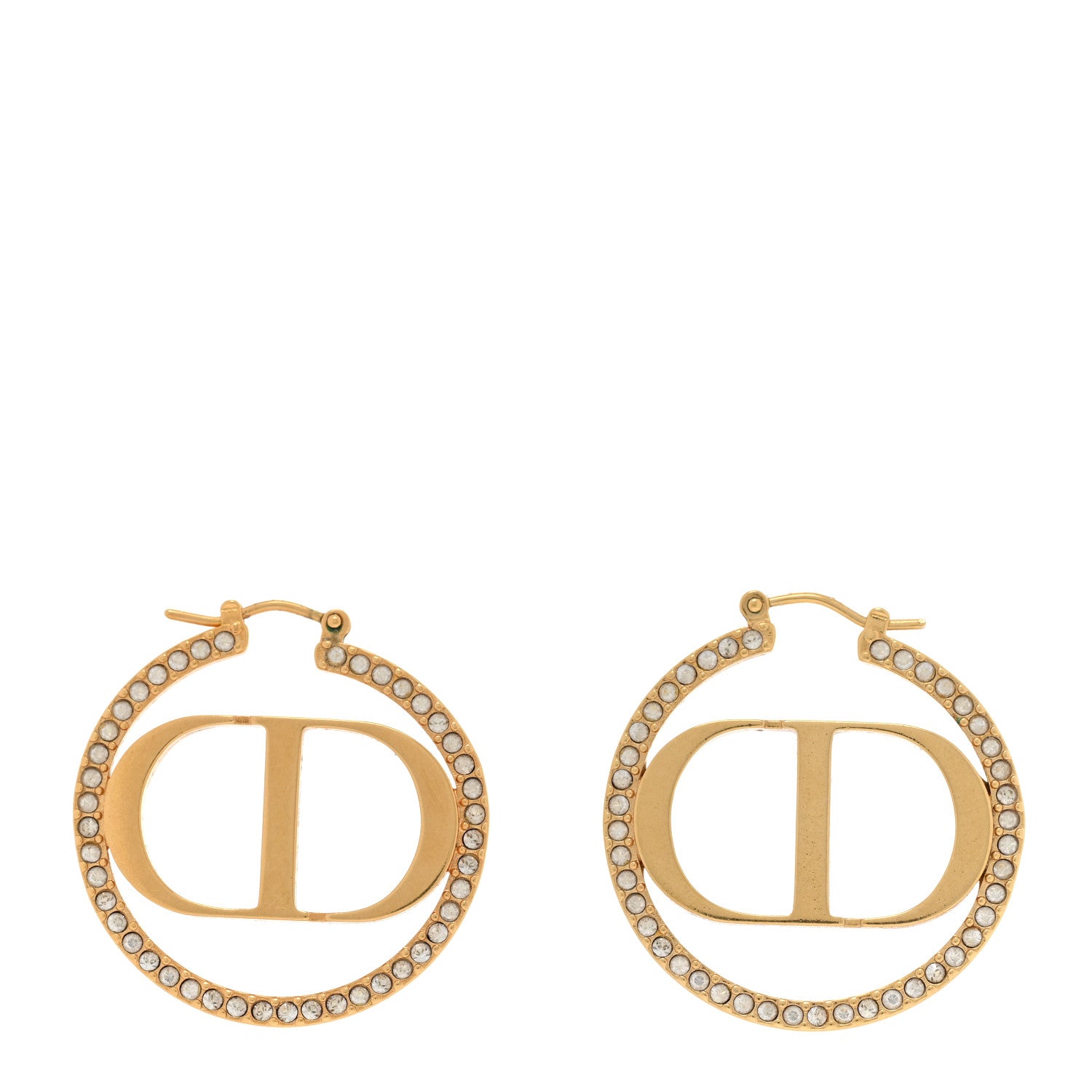 Christian Dior Crystal CD 30 Montaigne Hoop Earrings Gold 1 of 5