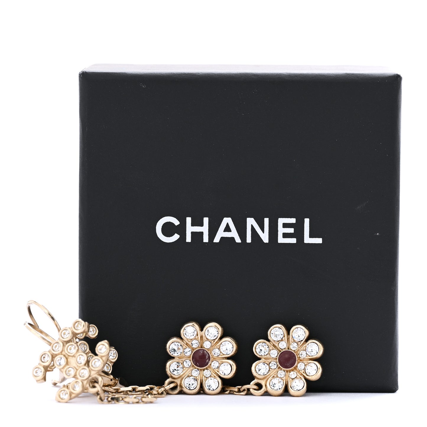 Crystal CC Flower Drop Earrings Gold