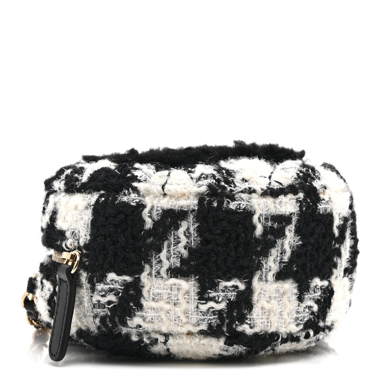 Chanel Wool Tweed Lambskin Quilted Round Clutch With Chain and Coin Purse Black White 5 of 11