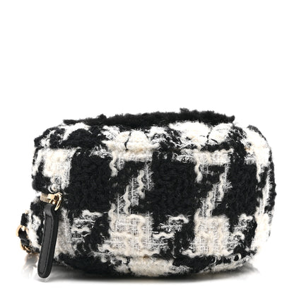 Chanel Wool Tweed Lambskin Quilted Round Clutch With Chain and Coin Purse Black White 5 of 11