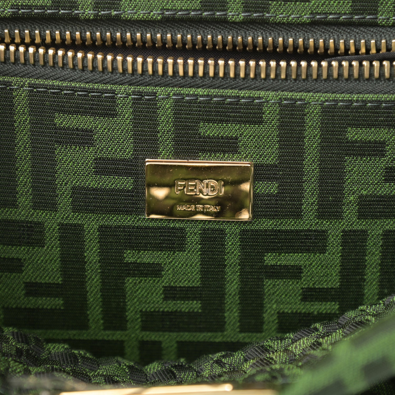 Fendi Fabric Jacquard FF 1974 Woven Knotted Medium Peekaboo Iconic Satchel Verde Black 7 of 11