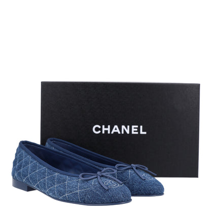 Chanel Washed Denim Quilted Cap Toe CC Ballerina Flats 39 Blue 2 of 10