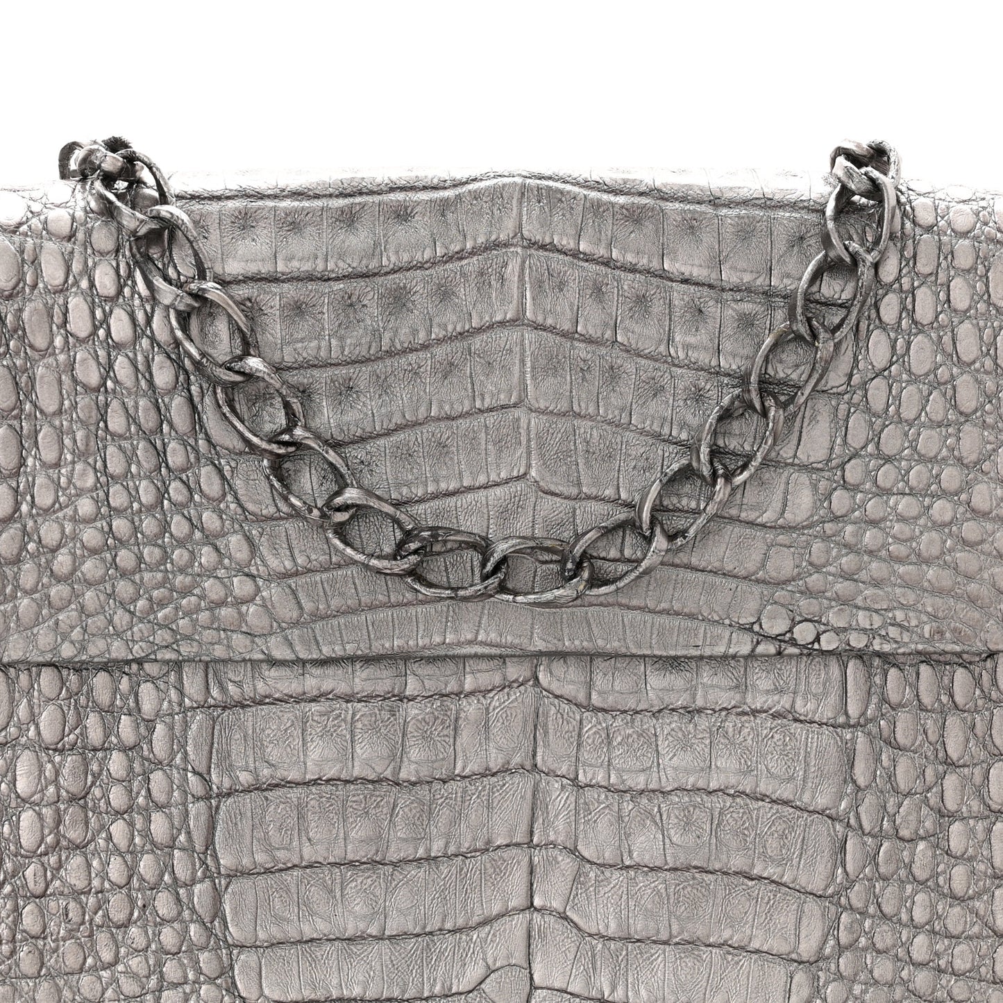 Metallic Crocodile Flap Chain Shoulder Bag Grey