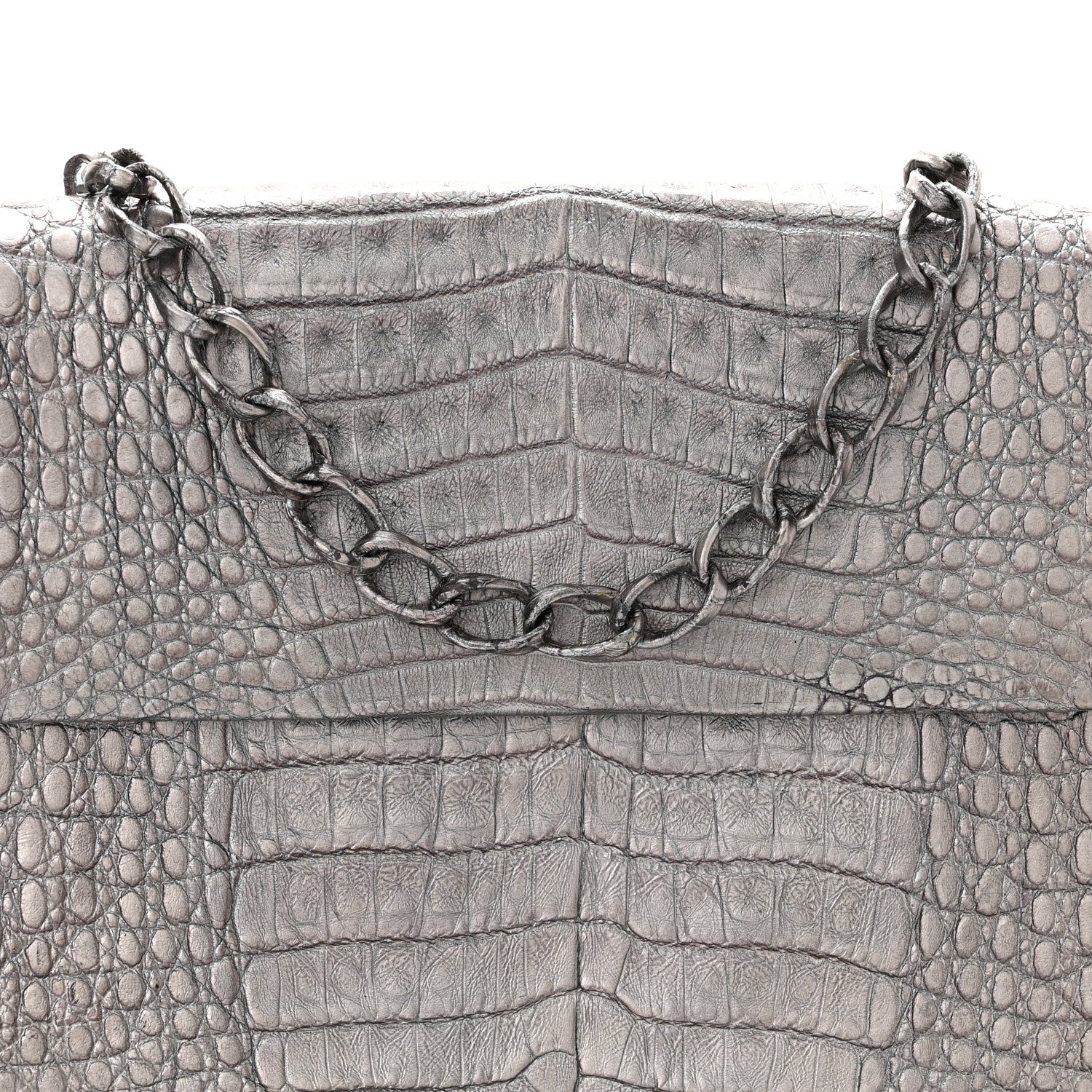 Nancy Gonzalez Metallic Crocodile Flap Chain Shoulder Bag Grey 8 of 10
