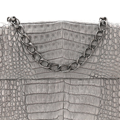 Nancy Gonzalez Metallic Crocodile Flap Chain Shoulder Bag Grey 8 of 10