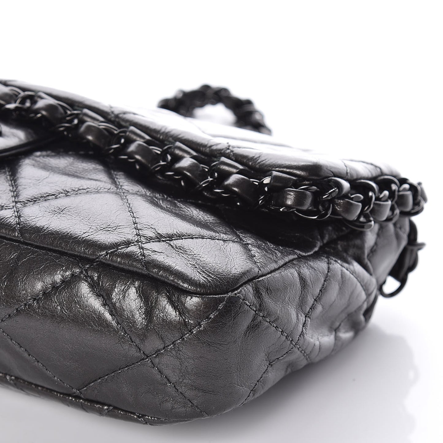 Metallic Aged Calfskin Quilted Small Chain Me Flap Black