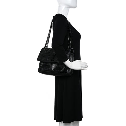Saint Laurent Crinkled Calfskin Crocodile Embossed Monogram Medium Niki Chain Satchel Black 2 of 10