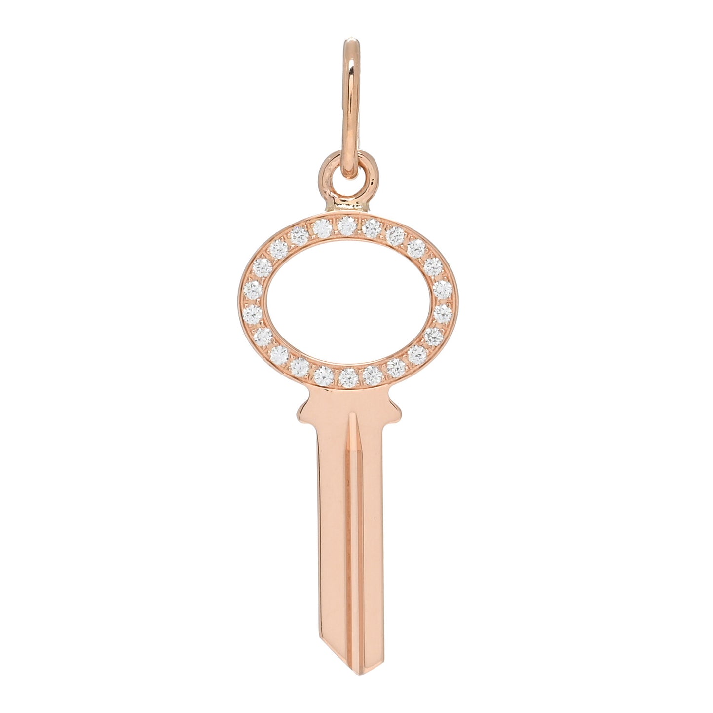 18K Rose Gold Diamond Modern Keys Open Oval Key Pendant