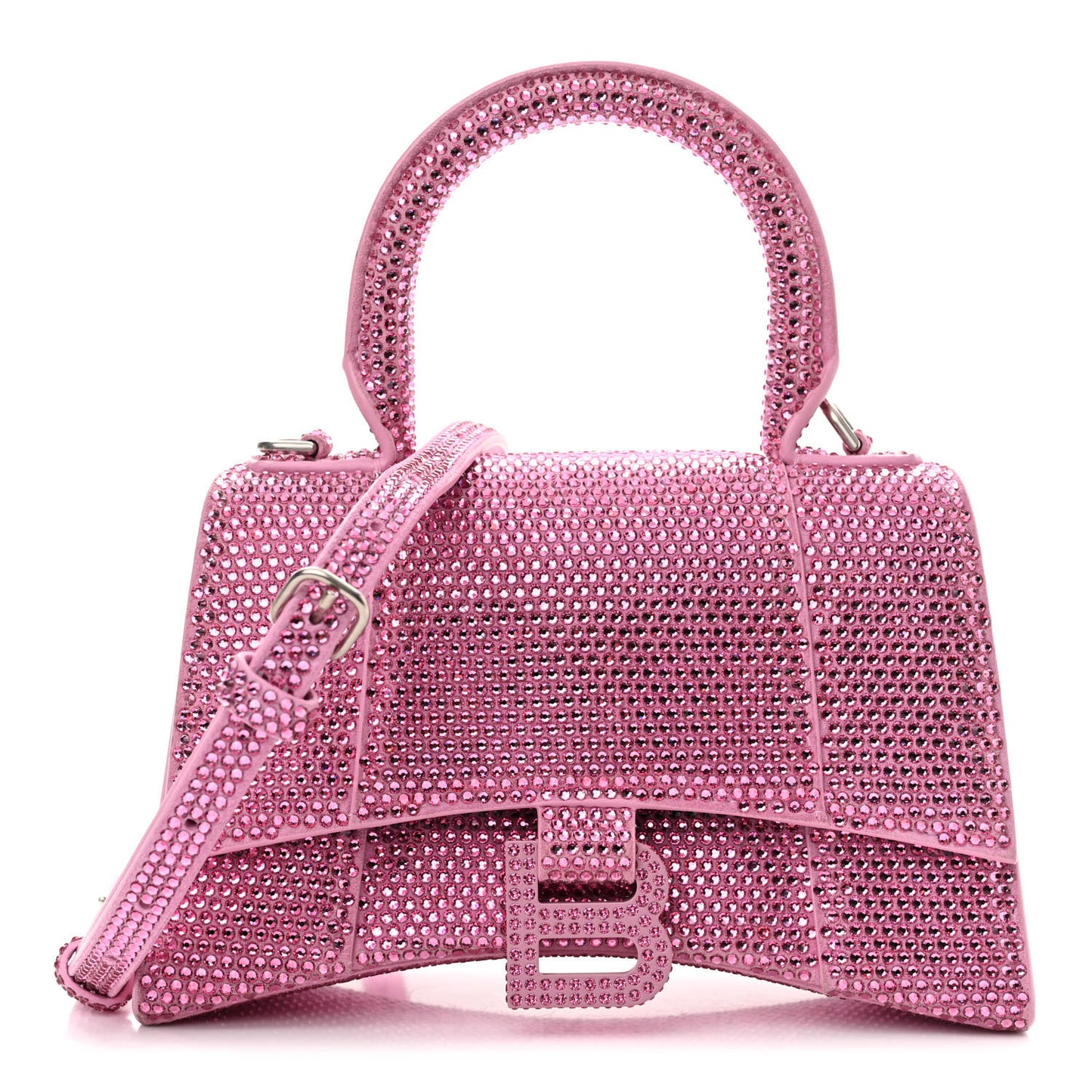 Strass Suede Hourglass Top Handle Bag XS Pink